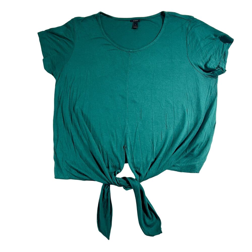 J. Crew Cap Sleeve Pullover Blouse Style H4622 Teal Green Tie in Front Viscose